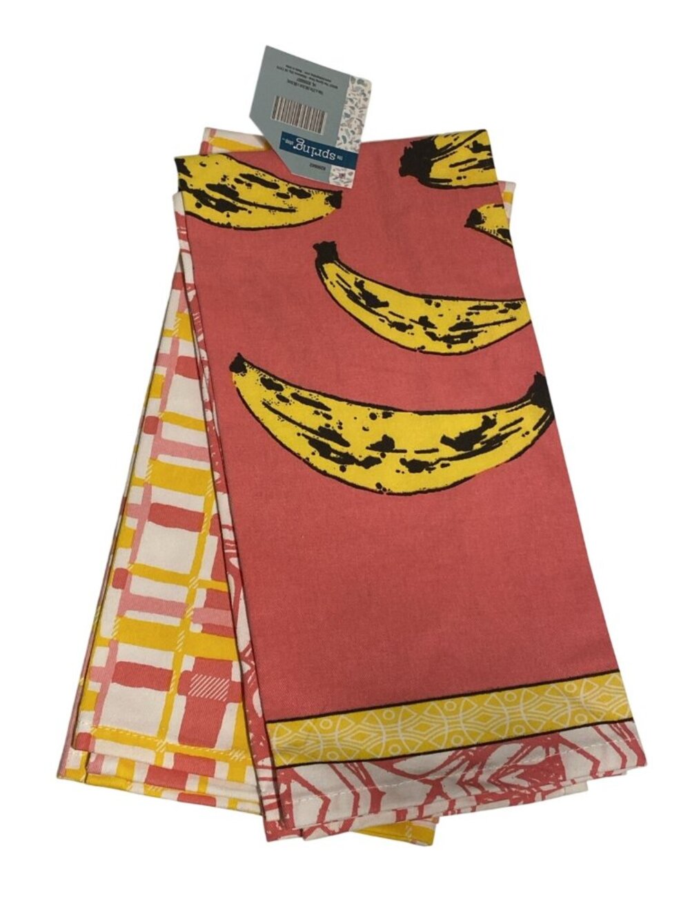 LOT of 2 Kitchen Tea Towels Pop Art Style Banana Bananas Set FUN Pink Yellow NEW